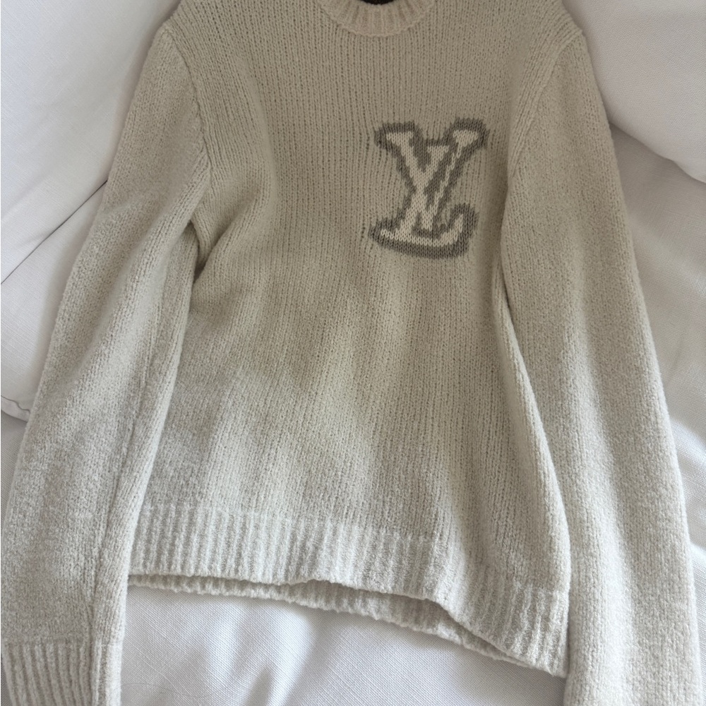 Louis Vuitton Cream Knit Crewneck with Subtle Gray LV Monogram